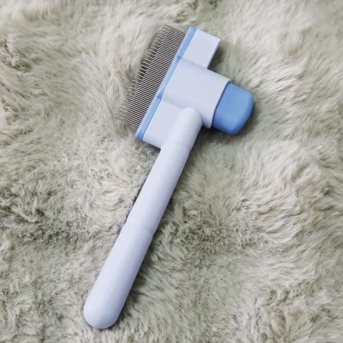 Cat Comb Pet Comb Self Cleaning Upgraded Cat Brush for Long Haired Cats & Dogs, Blue - Thumbnail 6