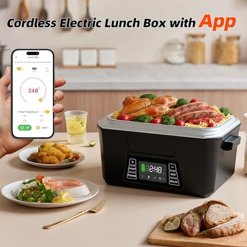 Vabaso Cordless Electric Lunch Box for Adults, App Control Heated Lunch Box with 27000mAh Detachable Battery, 1.2L Self Heating Lunchbox with Timer, Memory & Auto Keep Warm for Work Travel Outdoor - Thumbnail 2
