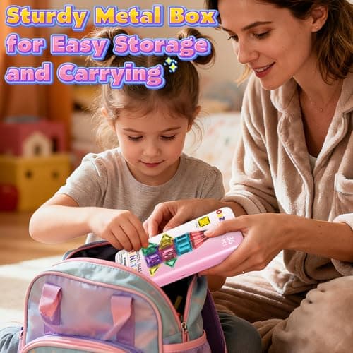 ORZbb Mini Magnetic Tiles Toddler Travel Essentials Set with Case, Magnetic Blocks Building Montessori Educational Learning Sensory Preschool Toys for 3+ Year Old Boys Girls Birthday Gifts - Thumbnail 2
