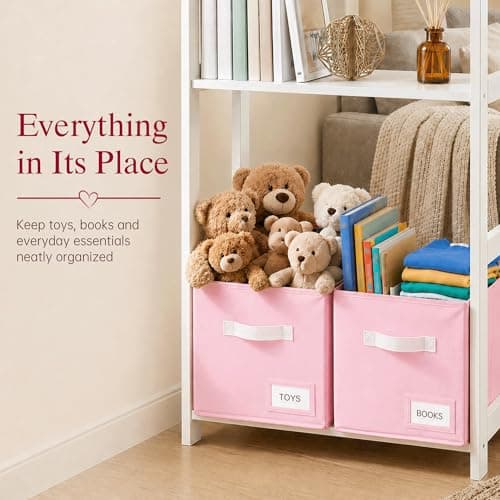 Stowsia Storage Cubes 10 Pack, 11 Inch Fabric Storage Bins Organizer with Labels, Odor-Free & Sturdy PP Structure, Collapsible Cubby Baskets for Closet, Shelves, Toys & Nursery (Pink) - Thumbnail 6