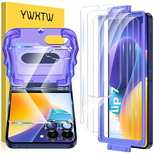 YWXTW EZ Alignment for Samsung Galaxy Z Flip 7 Screen Protector, [Strengthen Crease Test] 4Pcs Inner Soft EPU Film+2Pcs Front Display Tempered Glass+1 Set Camera lens Protector, Anti Scratch - Image 1