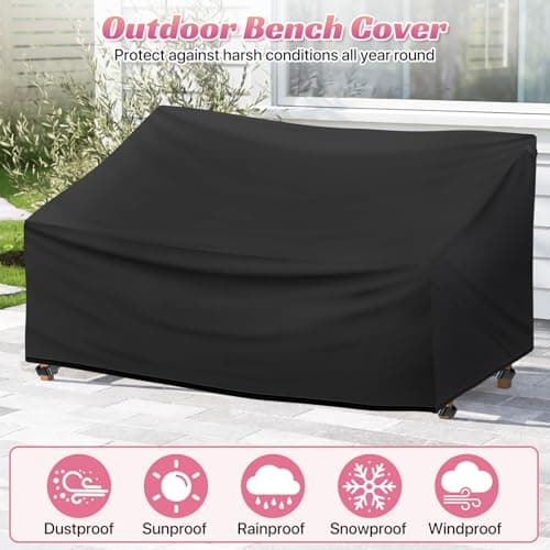 Outdoor Bench Cover 2 Seater Waterproof, 52" W X 28" D X 35" H All Weather Patio Bench Cover for Outside Furniture, Loveseat, Sofa Couch, Bench and Glider, Black - Thumbnail 3