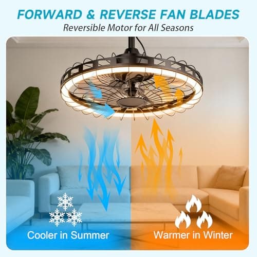 Unenrui 20" IP65 Waterproof Outdoor Ceiling Fan with Light, Plug-in Caged Design, 3CCT Dimmable & 6-Speed Adjustment for Patio Porch Pergola - Thumbnail 4
