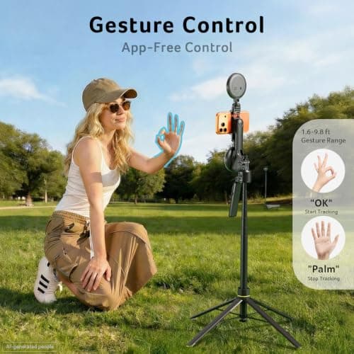 Acer Gadget Auto Face Tracking Tripod for iPhone – Gesture Control Detachable Mini Ring Light 64" 360 Degree AI Tracking Phone Tripod for Vlogging YouTube TikTok Video Recording - Thumbnail 3