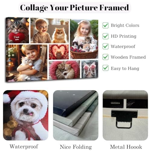 ZHIYYHAO 7 Photo Collage Custom Canvas Wall Art Framed Customize Picture Canvas Prints with Your Photos Wall Art Living Room Bedroom Study room Home Decor for Kids Family Lover Wedding (CF-10, 36.00L" X24.00W'' ) - Thumbnail 6