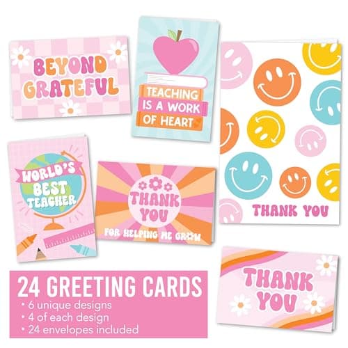 Hadley Designs 24 Teacher Thank You Cards with Envelopes - 6 x 4 Teacher Appreciation Cards Bulk, End of School Year, Graduation 2026, Teachers Appreciation Week, Thank You Teachers Card from Student - Thumbnail 3