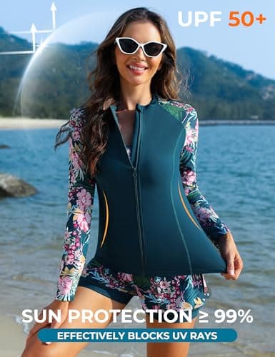 JASAMBAC Plus Size Rash Guard Swimsuit Women, 3 Piece Swimsuits Bathing Suit Long Sleeve, Full Coverage Swimming Suits with Swim Shirt - Thumbnail 2
