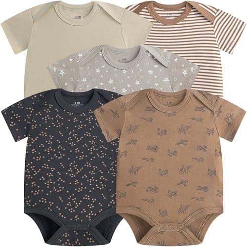 MEYSAHO Baby Newborn Layette 10-Piece Set Cotton Bodysuits Short Sleeve Pants Sets Star Plane Printed for Baby Girls Boys Clothes Unisex Baby Gift Sets for 0 3 Months - Thumbnail 3
