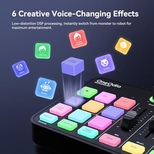 OneOdio Solocaster Gaming Audio Mixer - 5 Channel Interface with 48V Phantom Power, Bluetooth, RGB Lighting, 3.5mm/XLR/USB C, for Streaming/Podcast/Karaoke on PC, Mac, Mobile - Thumbnail 6