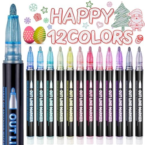 GLOPUS Outline Glitter Markers, Teen Girl Gifts Trendy Stuff, Art Supplies for Kids 6-8 9-12, Crafts for Girls 8-12, 12 Self Outline Metallic Markers, Gift for 4-12 Year Old Girls Birthday Gift - Image 1