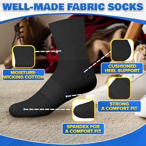 10 Pairs Black Crew Socks for Men (Size 6-11) – Breathable Black Crew Socks for Women (Size 6-11) with Extra Heel Padding, 5.9” Height – Cotton Blend with Polyester & Spandex for Comfort & Elasticity - Thumbnail 4