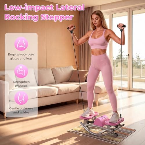 Rock Stepper,Rocking Stepper with Resistance Bands, 3D Side-to-Side Motion Mini Stepper for Women Home Workout, Low Impact Lateral Step Machine with Non-Slip Mat and Digital Counter, 250lbs Capacity - Thumbnail 4