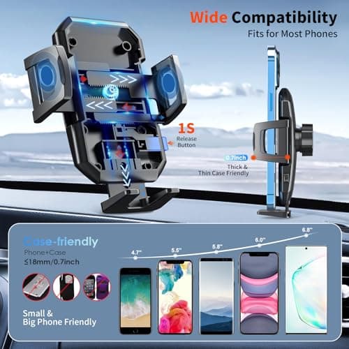 SUUSON Upgraded 3-in-1 Car Phone Holder Mount [Powerful Suction] Phone Mount for Car Dashboard Air Vent Windshield,for All iPhone Android Phone (Black) - Thumbnail 6