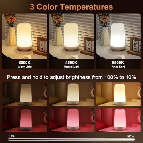 FRIDEKO HOME 2 Pack RGB Touch Bedside Lamp for Nightstand, 3 Color Temperatures Rechargeable Battery Night Light, Dimmable Mood Lighting for Bedroom Living Room Nursery, Breastfeeding, Kids, Adult - Thumbnail 2