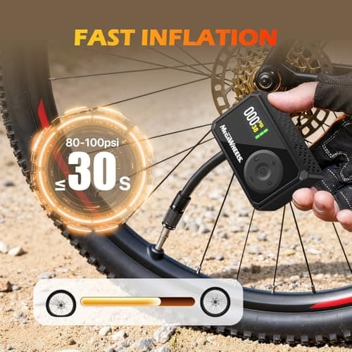 MEGAWHEELS Mini Bike Pump, Portable Bike Pump with Presta and Schrader Valve, 120PSI Bicycle Pump with Gauge, Auto Stop, Fast Inflation for City Bike, Road Bike, Mountain Bike - Thumbnail 3