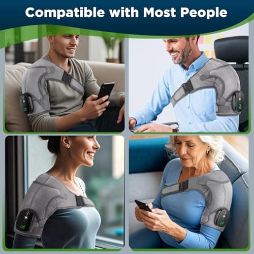 Cordless Shoulder Heating Pad, Heated Shoulder Brace for Men Women Rotator Cuff Pain Relief, Heated Shoulder Wrap with 3 Heat Levels and 3 Vibration Modes for Shoulder Discomfort Relief (Grey) - Thumbnail 4