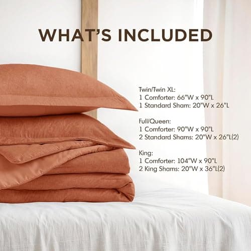 Regency Heights Twin/Twin XL Size Comforter Set, Lightweight Burnt Orange Soft Bedding for All Seasons, 2 Pieces Chambray Print Solid Farmhouse Bed Set, Comforter & Sham - Thumbnail 5