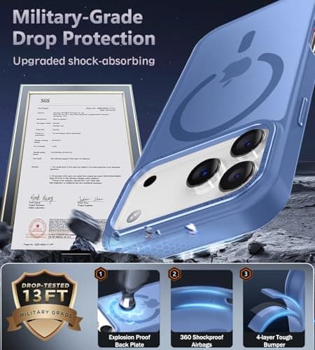 Newfuture Magnetic for iPhone 17 Pro Case [Compatible with Magsafe] [Military Grade Drop Protection] Translucent Matte Anti-Scratch Shockproof Protective Phone Cover 6.3 Inch, Light Blue - Thumbnail 5