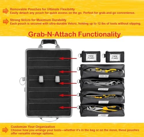 Updated Tool Roll Up Tool Bag Organizer, Name Tags, Advansed Features, Heavy Duty Tool Roll Bag Organizer, Mens Gifts For Him Motorcycle Mechanic & Electrician LUXADAR (6 Detachable Pouches) - Thumbnail 6