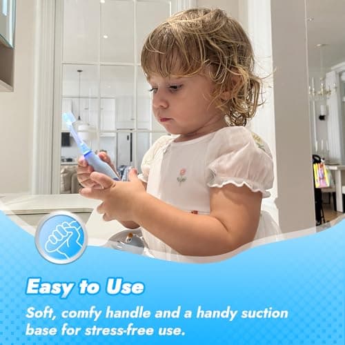 Papablic Toddler Sonic Electric Kids Toothbrush for Ages 1-3 Years, Baby Electric Toothbrush with Cute Penguin Cover and Smart LED Timer, 2 Brush Heads (Pippin) - Thumbnail 6