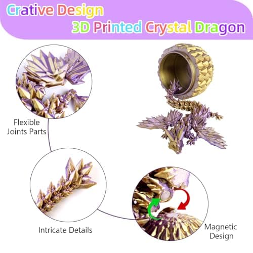 3D Printed Dragon Egg - Crystal Dragon Articulated Fidget Toys for Home Office Decor - Stocking Stuffer, Easter Eges, Surprise Eggs, Collectible Gift for Kids & Adults - Fidget Desk Toy for Kids - Thumbnail 3