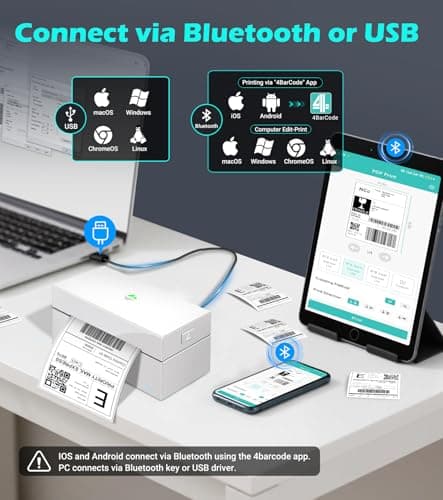 ORGBRO Bluetooth Thermal Shipping Label Printer, Z1-Plus Wireless 4X6 Shipping Label Printer for Small Business Office or Home Support iPhone Android Windows macOS Chrome Amazon Ebay Shopify USPS - Thumbnail 2