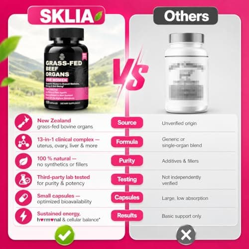 SKLIA Beef Organ Supplement for Women - Beef Liver, Kidney, Heart, Uterus Tissue, Ovary | Supports Women's Overall Energy and Wellness | Grass Fed, Pasture Raised in New Zealand, 120ct,1P - Thumbnail 5