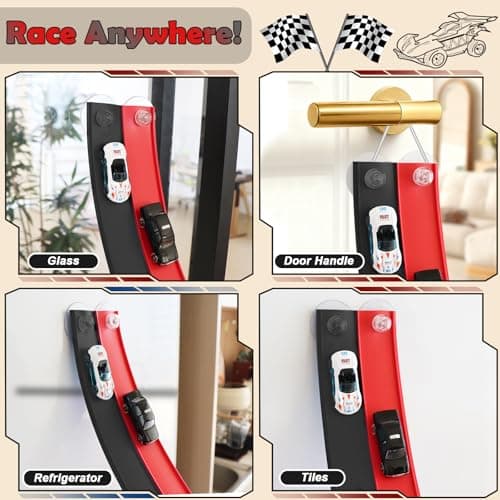 Flexible Race Track 15 Ft Starter Set, Flex Tracks for Kids 3+ with Strong Suction Cups, Flexible Car Race Ramp Track Compatible with Hot Wheels and Diecast 1/64 Cars, Portable Rolls Up Race Tracks - Thumbnail 5