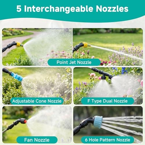 Battery Powered Garden Sprayer 2 Gallon, 7.4V High Pressure Rechargeable Weed Sprayer with 3 Pressure Mode, 5 Spray Nozzles, Telescopic Wand, Battery Indicator, Adjustable Strap for Lawn Garden, Green - Thumbnail 4