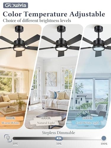 Glowivia 42 Inch Ceiling Fan with Lights and Remote, Smart APP Control, Dimmable with All-Setting Memory, Quiet DC Motor Reversible Blades, Damp Rated Modern Ceiling Fan for Bedroom Patio Living Room - Thumbnail 4