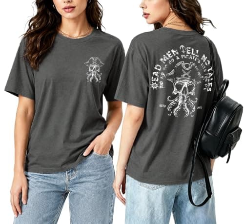 QIXYN Pirate Shirt Couple Matching Shirts Vintage Skeleton Shirt Skull Graphic Tee Family Vacation Short Sleeve Tops - Image 1