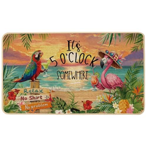 Baccessor Summer Doormat 17x29 inch, Flamingo Parrot Seaside Beach Welcome Door Mat Rug for Floor It's 5 o'clock Somewhere Non Slip Rubber Backing Seasonal Holiday Decor for Indoor Outdoor