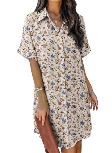 Magritta Womens Plus Size Oversized Short Dress Shirt Dress for Curvy Women Chic Lightweight Breathable Loose Ditsy Floral Beach Dress for Beach Vacation 3XL - Thumbnail 2