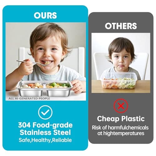 4 Pack Stainless Steel Snack Containers Reusable, Grab and Go 2 Compartment Food Storage Meal Prep Containers with Lids Stackable for Travel Camping School Lunch, Gifts for Gym Home Cooks (4, Blue) - Thumbnail 3