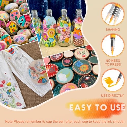 24 Colors Acrylic Paint Markers, Flexible Single Tip Paint Pens, Waterproof High Coloring Pens, for Rock Painting Wood Canvas Glass Metal Fabric, DIY Crafts School Art Supplies Kit, Gifts, Decoration - Thumbnail 2