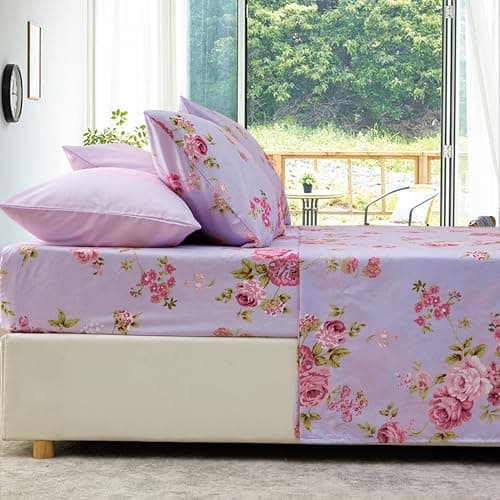 Spirit Linen home Twin Size Bed Sheets Set Deep Pockets - 6PC Floral Ultra Soft Microfiber Bed Sheets - Easy to Clean, 90 Thread Count Sheets Includes 1 Fitted, 1 Flat, 2 Pillowcases (Pink Lavender) - Thumbnail 6