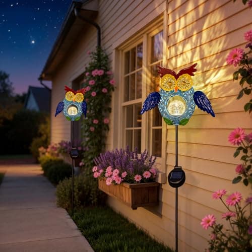 Go2garden Solar Owl Garden Gifts Lights Outdoor, 3D Waterproof Colorful Yard Art Decor with Stakes for Pathway Sidewalk Ornaments, Birthday Garden Gifts for Mom Women(1Pack) - Thumbnail 4
