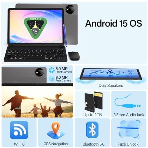 ECOPAD 11 Inch Android 15 Tablet with Keyboard, 20GB RAM 128GB ROM (2TB TF Expand), Octa-Core Processor, WiFi 6, 8000mAh Battery, GMS Certified 2-in-1 Tablets with Mouse, Case, Stylus Included, Black - Thumbnail 6