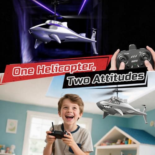DEERC Remote Control Helicopter for Kids and Adults, RC Shark Helicopter with Altitude Hold, One Key Takeoff/Landing, LED Lights, 2 Batteries, 24 Min Flight Time, Indoor Flying Toy Gift - Thumbnail 5
