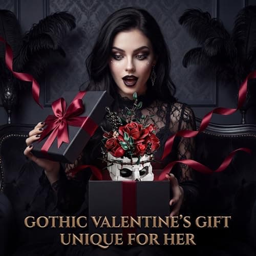 Gothic Horror Skull Flower Building Set, 5-Stage Blood Red Roses with Thorny Ivy, Skeleton Planter Display, Adult Building Block Sets for Home Decor, for Girlfriend - Thumbnail 3