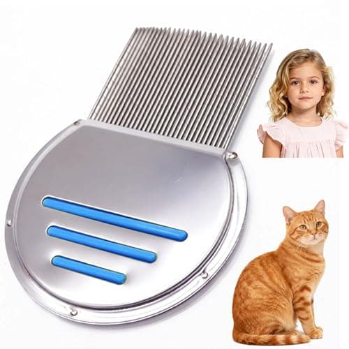 Flea Comb for Cats,Lice Comb for Kids-Stainless Steel Nit Comb Quick Results for Head Lice,Human Pets Peine Para Piojos-Thick Hair&Fine Hair (BLUE) - Image 1