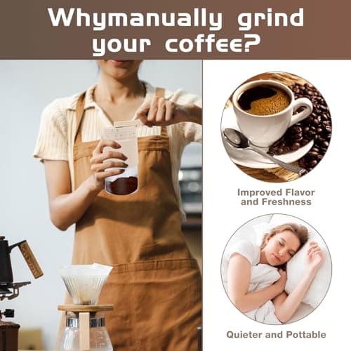 Manual Coffee Grinder, Adjustable Ceramic Burr Coffee Grinder with Detachable Handle, Portable Coffee Mill for Espresso, Pour Over, French Press, Camping-F - Thumbnail 4