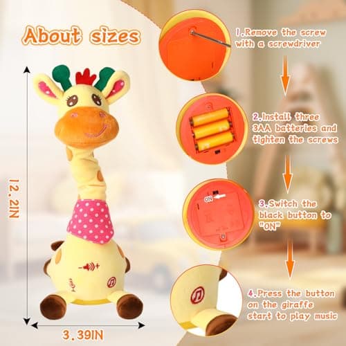 LUKETURE Dancing Talking Giraffe Toy Stuffed Plush, Cute Interactive Talking Giraffe Gift for Girls Boys Kids, Musical Baby Toys Singing 10 Children's Song Repeats What You Say (Dancing Giraffe) - Thumbnail 5