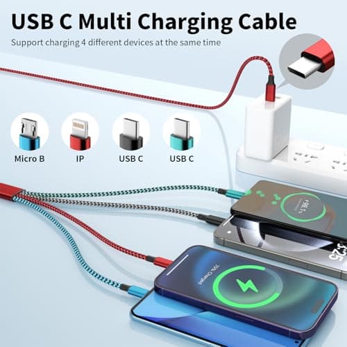 Travel Essentials, Dual Type-C 4 in 1 Charging Cable, USB C Multi Charging Cable for Multiple Devices, Universal Travel Charger with IP/Micro/2 USB-C Port for iPhone16/15 Series/Phone/Tablet 2Pack 5FT - Thumbnail 2