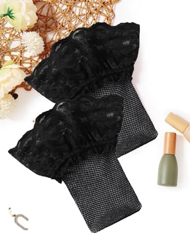 Avidlove Fishnet Stockings for Women Lace Top Thigh Highs Hosiery Over Knee Sheer Tights for Women Black 2 Pairs - Thumbnail 3