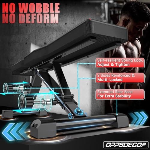 OPPSDECOR Adjustable Weight Bench, Easy Assembly Fast Folding Workout Bench, Space Saving Weight Benches Incline Decline Flat Utility Bench Press Bench for Home Gym Strength Training - Thumbnail 2
