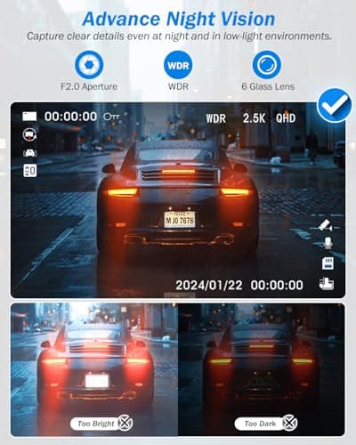 BAEASU Dash Cam Front and Rear 2.5K/1440P, 3 Channel Dash Camera for Cars Dash Cam Front Rear and Inside with 32GB Card, 3.16" IPS Screen, G-Sensor, Loop Recording, Night Vision, Parking Mode - Thumbnail 6