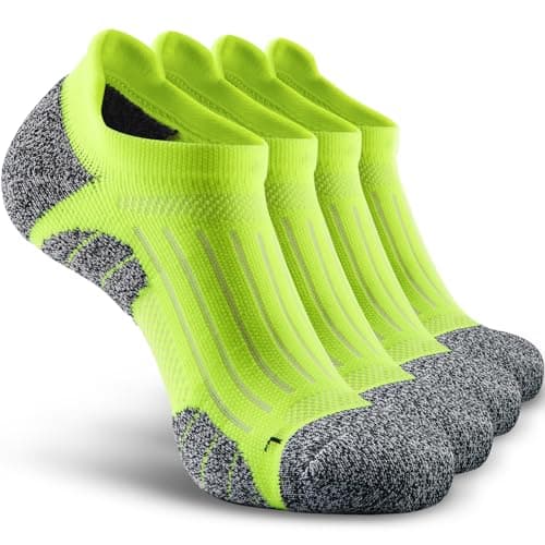 SITOISBE Men's No Show Compression Athletic Socks, Cushioned for Running Hiking, Large, Hi-viz Yellow-4 Pairs - Image 1