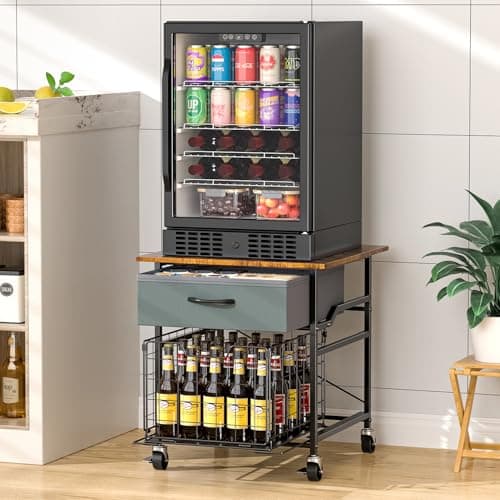 GloCryp Mini Fridge Stand, Heavy-Duty Mini Fridge Table with Storage, Small Refrigerator Stand with Rolling Wheels for Dorm, Kitchen,Pantry - Image 1