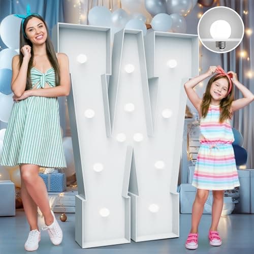 4FT Marquee Light Up Letters - Cool White Light Up Letters W with Fixed Water Bag, Party Decoration Large Marquee Light Up Letters can Be Used for Wedding Decoration, Birthday Party Decoration